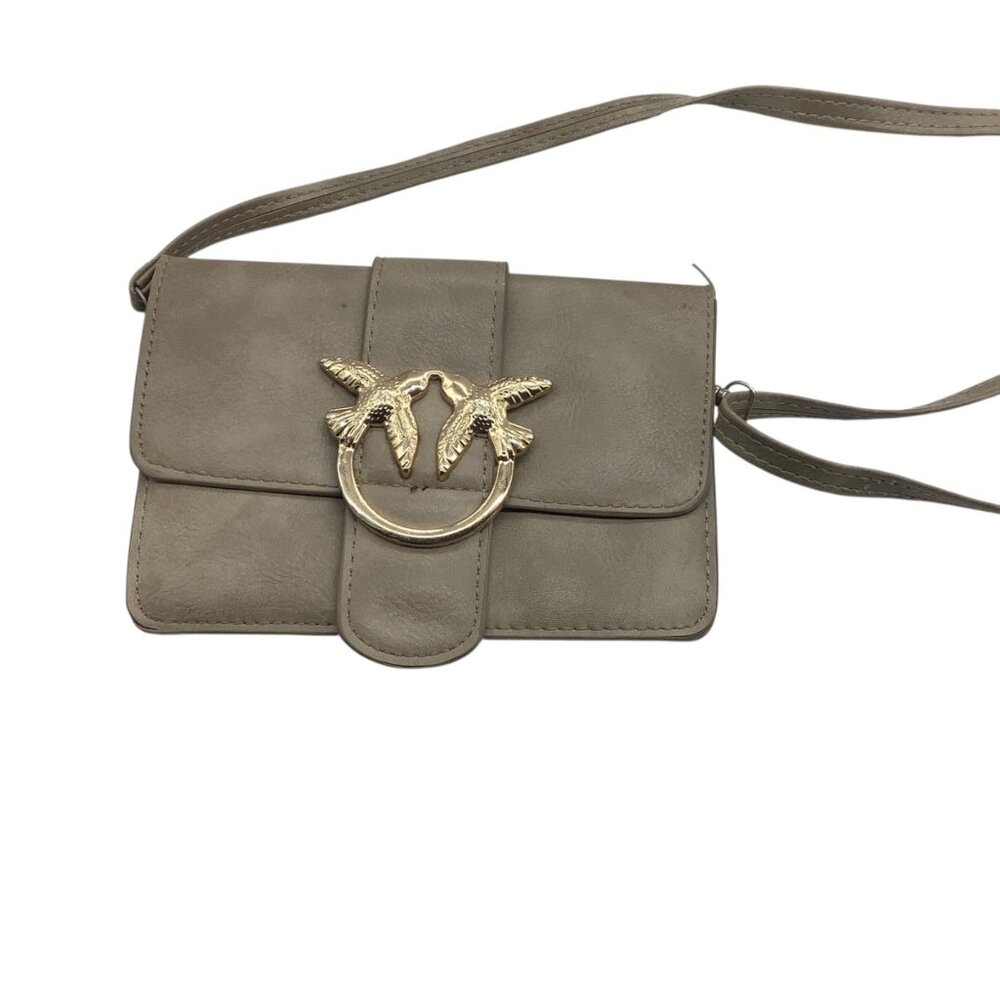 Gold Bird Accent‎ Beige Faux Leather Crossbody Bag Purse Adjustable Strap